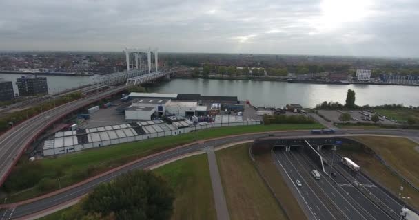 Luchtfoto Van Wegen Industriegebied Dordrecht Nederland Herfst Bewolkt Seizoen — Stockvideo