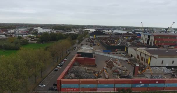 Industrial Recycling Metal Area Dordrecht Port Netherlands Working Time Aerial — Stok Video