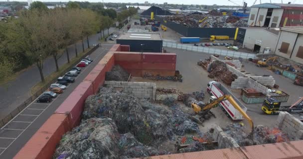 Industrial Recycling Metal Area Dordrecht Port Netherlands Working Time Aerial — Stok Video