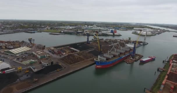 Widok Lotniczy Portu Przemysłowej Strefy Recyklingu Dordrecht Holandia — Wideo stockowe