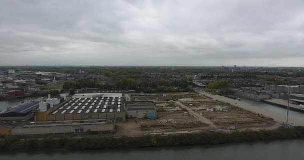 Endüstriyel Geri Dönüşüm Alanı Limanının Havadan Görünümü Dordrecht Hollanda — Stok video
