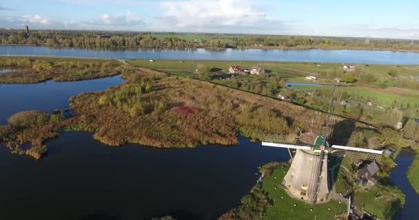 Starý Větrný Mlýn Nizozemského Vzdušného Pohledu Vysoká Nadmořská Výška — Stock video
