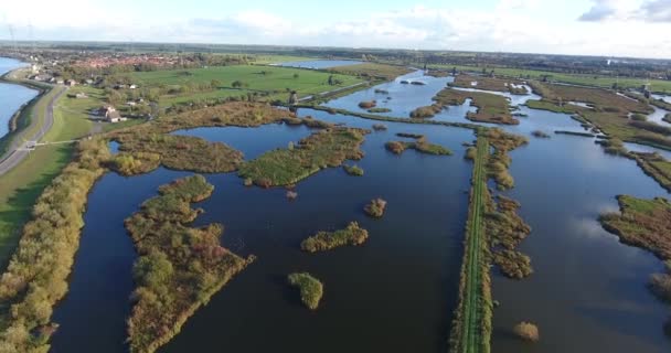 Vista Aérea Atardecer Lagos Kinderdijk Países Bajos — Vídeos de Stock