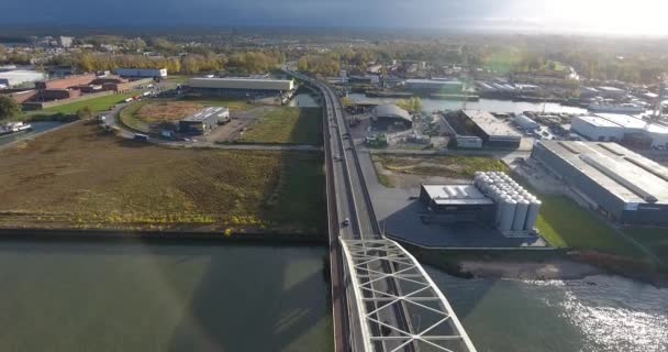 Luchtfoto Van Brug Rivier Dordrecht Nederland — Stockvideo