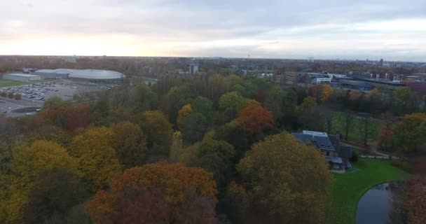Vue aérienne des arbres colorés d'automne dans le parc, Dordrecht, Pays-Bas 