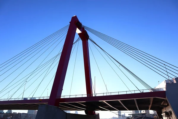 Ponte Willems Con Pilone Rosso Rotterdam Paesi Bassi — Foto Stock