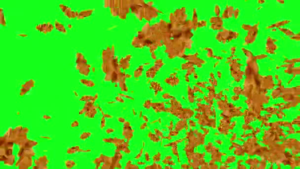 爆炸性秋季落叶 绿屏色谱键可编辑背景 — 图库视频影像
