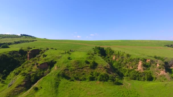 Aerial View Green Natural Hill Field Grass — Stock Video