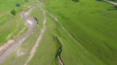 Akarsu nehir manzara arka plan ile yeşil doğal alanın havadan görünümü