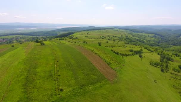 Luchtfoto Van Landbouwvelden Heuvel — Stockvideo