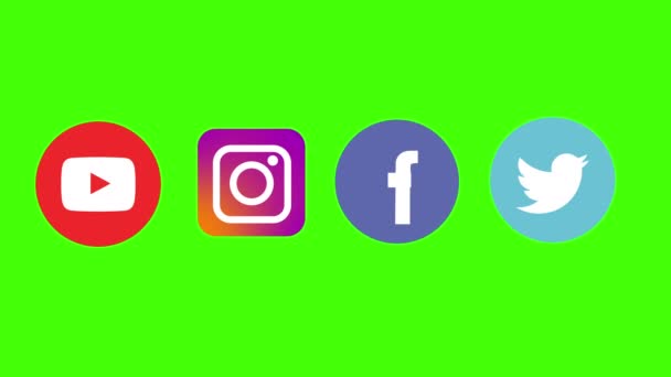 Social Network Icons Animations Green Screen — Stock Video