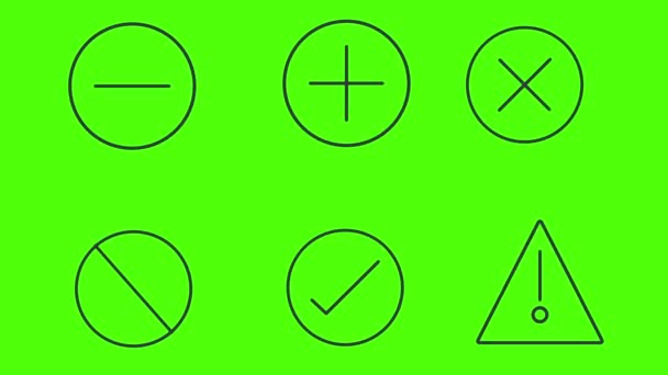 緑の画面上のアイコン要素をアニメーションフラットラインクロマキー — ストック動画
