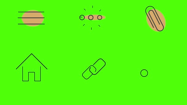 Líneas Planas Animados Elementos Iconos Proyector Tecla Croma Pantalla Verde — Vídeo de stock