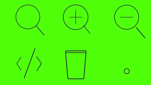 Flache Linien Animierte Symbole Elemente Auf Grünem Bildschirm Chroma Taste — Stockvideo