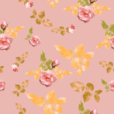 Gül çiçekleri pürüzsüz desen tasarımı, suluboya stili, tekstil moda tasarımı