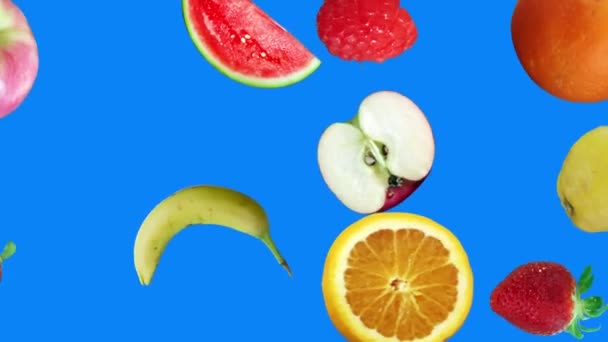蓝屏可编辑彩色背景下的真实感水果动画 无缝循环 — 图库视频影像