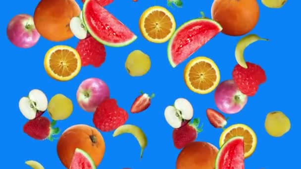 Reális Gyümölcs Animáció Kék Képernyőn Szerkeszthető Chroma Kulcs Háttér Zökkenőmentes — Stock videók