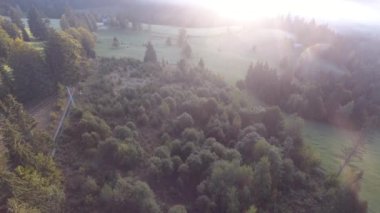 Anıtların havadan görünüşü, Kızıl Göl Bölgesi, Bicaz, Romanya, yaz mevsiminde sabah güneşi