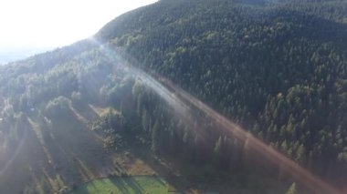 Anıtların havadan görünüşü, Kızıl Göl Bölgesi, Bicaz, Romanya, yaz mevsiminde sabah güneşi