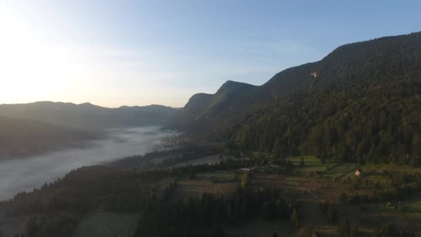 Aerial View Montains Red Lake Area Bicaz Romania Morning Sunrise — Stock Video