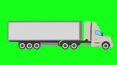 Yeşil ekran krom anahtarla çalışan nakliye kamyonu teslimatı, 2D animasyon.