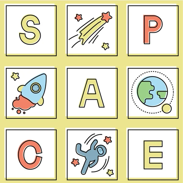 Conjunto de tarjeta con icono de espacio — Vector de stock