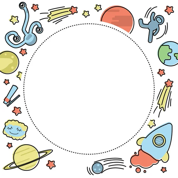 Marco circular con diferentes iconos de espacio — Vector de stock