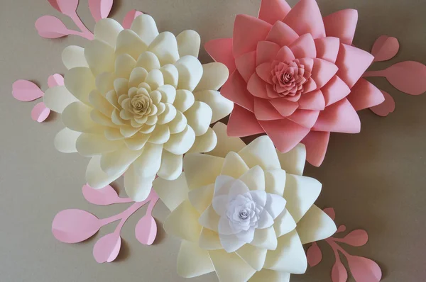 paper flowers. interior decor. the decoration of the walls of the interior. paper decor. flowers in interior. decoration with large flowers.