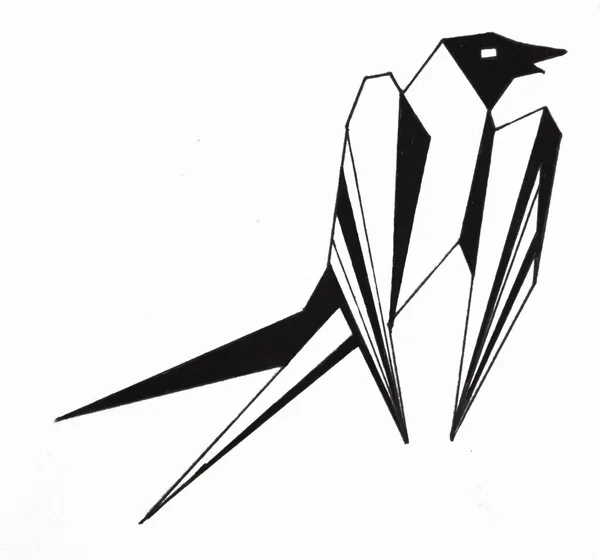 Grafik çizim. Kuş dövmesinin bir çeşidi, kalem ve mürekkeple çizilmiş bir kırlangıç..
