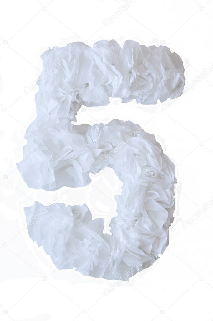 A number made of paper. delicate numbers on a white background.