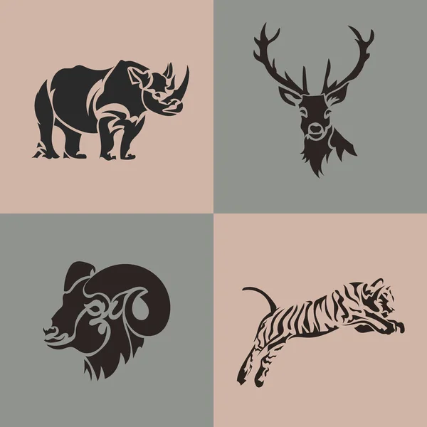 Logo Collectie Van Dieren Herten Ram Tijger Neushoorn Vectorembleem Zet — Stockvector