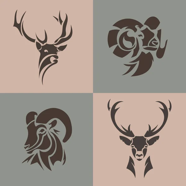 Animal Logo Collection Deer Ram Goat Vector Emblem Set Wild — Stock Vector