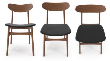 Kahverengi ahşap rahat sandalye. Beyaz arka planda 3B çizim.