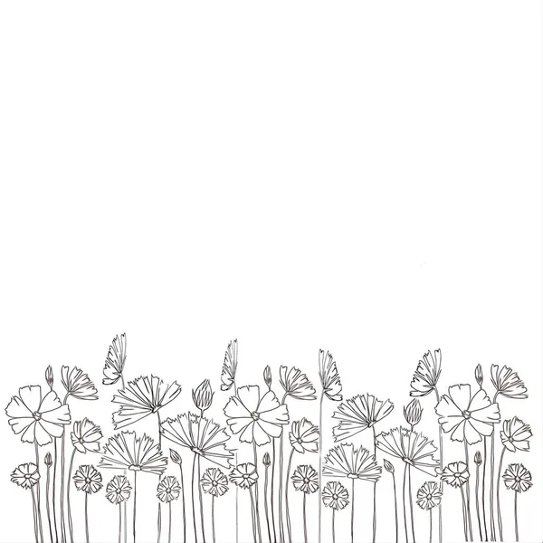 Λουλούδια Εικόνα Έννοια Σχεδιάζοντας Όμορφα Λουλούδια Μπουκέτο Πάνω Λευκό Φόντο — Φωτογραφία Αρχείου