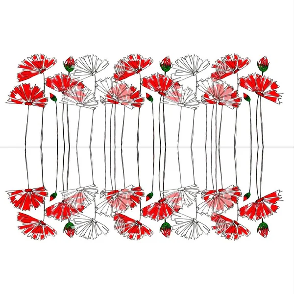 花卉插图概念 在白色背景上画出美丽的花束 用笔线和笔触绘制系列装饰系列 用于织物 纸张等花卉图案 — 图库照片