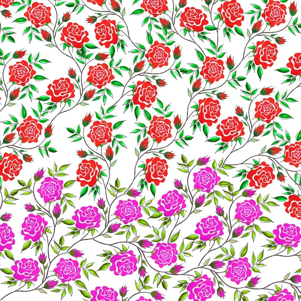 花卉插图概念 在白色背景上画出美丽的花束 用笔线和笔触绘制系列装饰系列 用于织物 纸张等花卉图案 — 图库照片