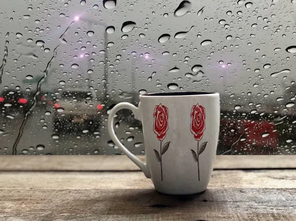 Fermer Tasse Sur Une Table Bois — Photo