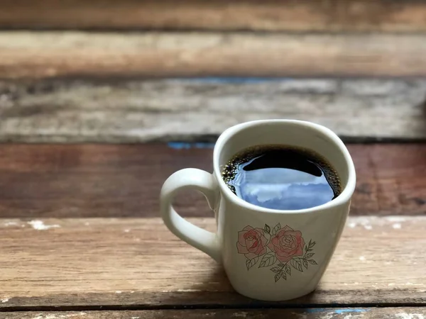 Tasses Café Sur Vieux Bois Ombre Naturel Dans Café Thé — Photo