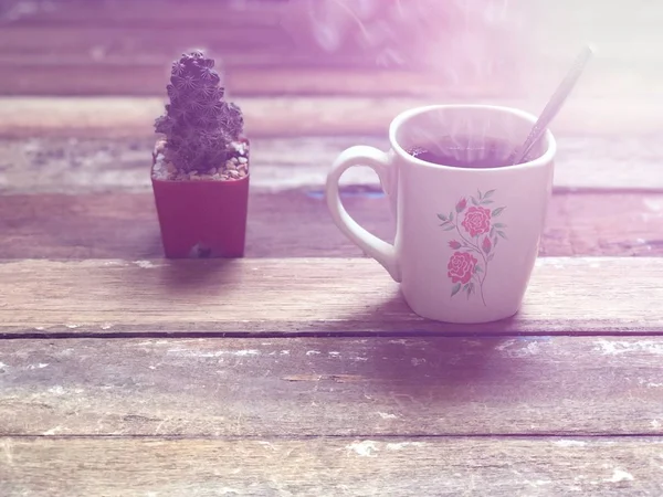 Coffee Mugs Old Wood Has Shadow Clouds Coffee Tea Soft — стоковое фото