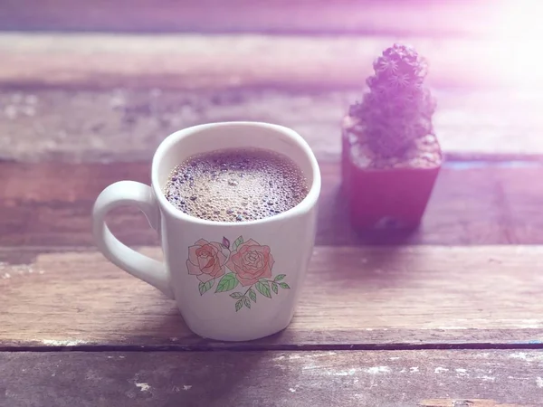 Coffee Mugs Old Wood Has Shadow Clouds Coffee Tea Soft — стоковое фото