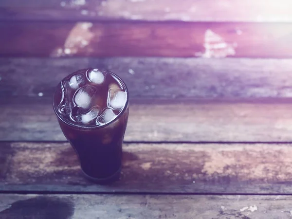 Iced Coffee Glass Blurred Dry Bael Fruit Wood Table Top — Stock Photo, Image