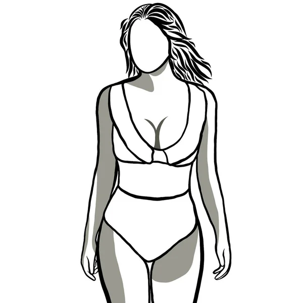 Line Drawn Beautiful Women Wearing Variety Swimwear Swimsuit Bikini Different — Stock Photo, Image