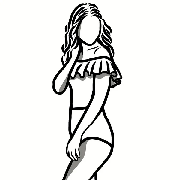Line Drawn Beautiful Women Wearing Variety Swimwear Swimsuit Bikini Different — Stock Photo, Image