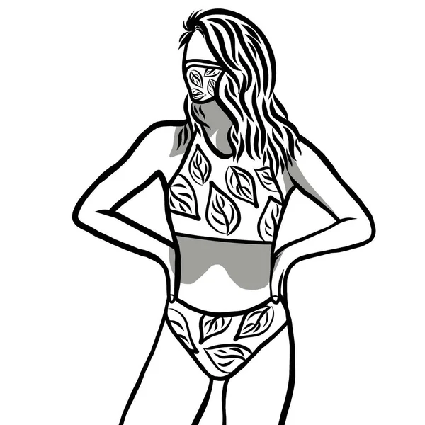 Line Drawn Beautiful Women Wearing Variety Swimwear Swimsuit Bikini Wearing — Stock Photo, Image