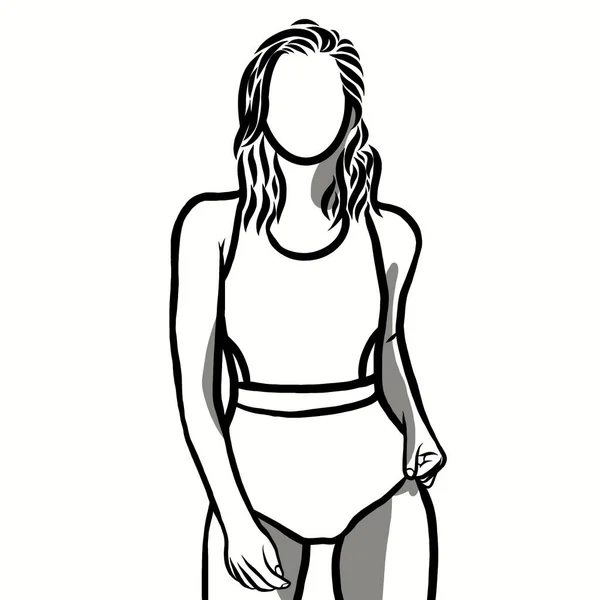 Rysowana Linia Piękne Kobiety Noszące Stroje Kąpielowe Strój Kąpielowy Lub — Zdjęcie stockowe