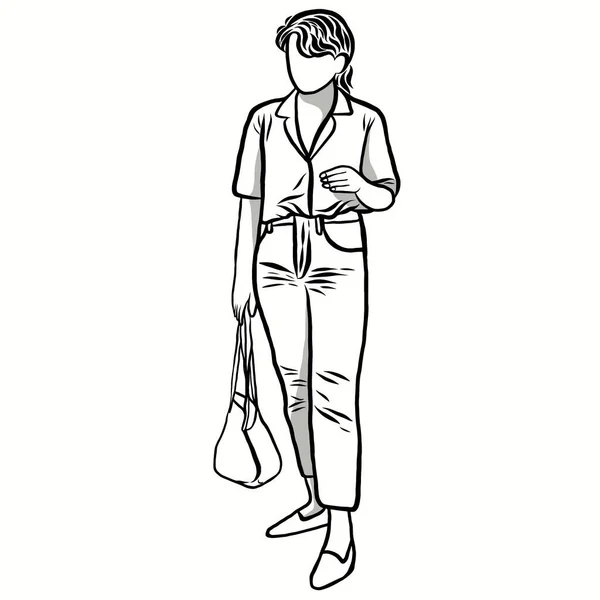 Line Drawn Modern Woman New Generation Clothing Style Minimalist Clothing — Stock Photo, Image