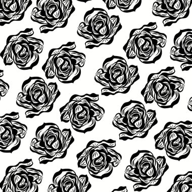 Güzel gül buketi çiçekleri ve yeşil yapraklar beyaz arka planda büyür, el çizimi, düz tasarımlı resimlerle yaratıcı. Çiçek deseni, duvar kağıdı için dekoratif serisi. Sevgililer Günü konsepti.