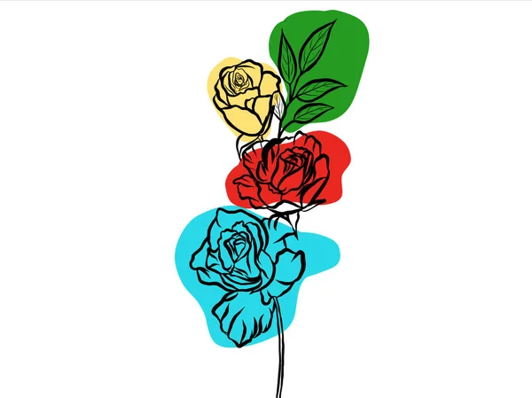 Piękne Kwiaty Bukiet Róż Zielone Liście Wzrost Białym Tle Ręcznie — Zdjęcie stockowe