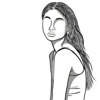 Güzel bir genç kadın, vücudunda gölgelere neden olan parlak bir ışıktı. Düz tasarım ile yaratıcılık..