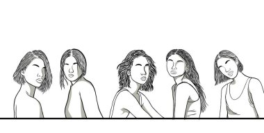 Güzel bir genç kadın, vücudunda gölgelere neden olan parlak bir ışıktı. Düz tasarım ile yaratıcılık..